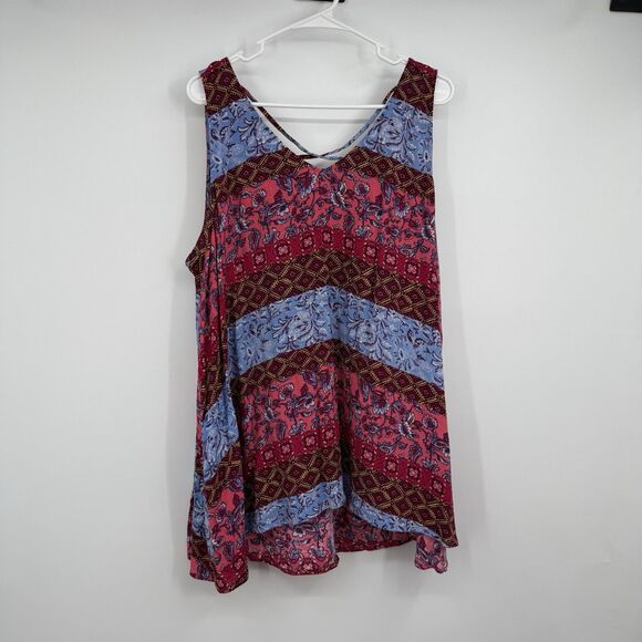 Lane Bryant Sleeveless Flowy Blouse 20 Boho Festival Hippie Patchwork Print - Picture 1 of 11